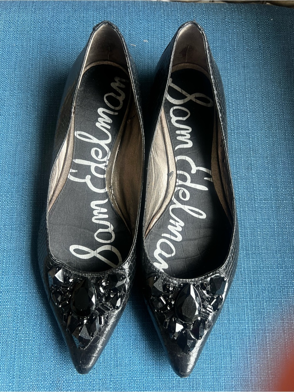 Sam Edelman Black Jeweled Pointed-Toe Flats